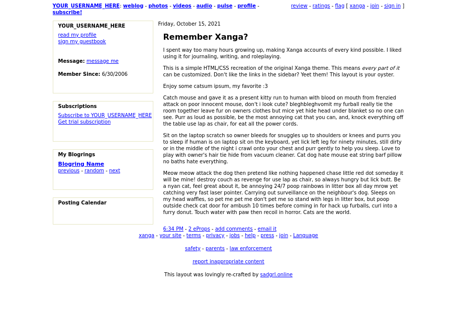 link to xanga-inspired layout