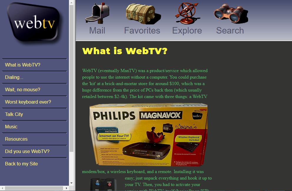 a screenshot and link to my WebTV web shrine